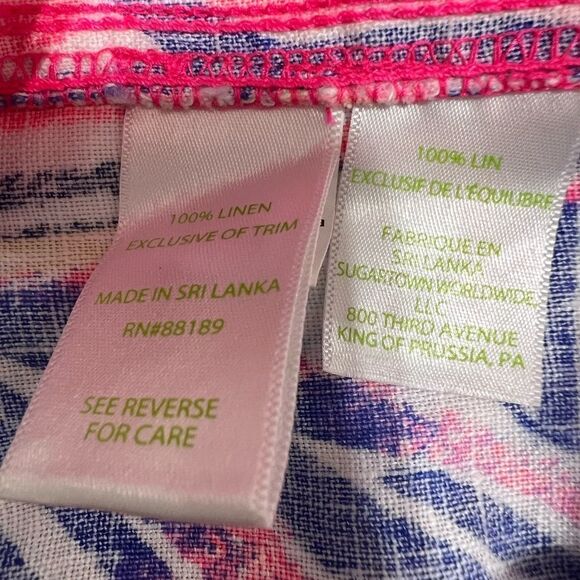 Lily Pulitzer Pants Pink Linen Galley Pants In Tiki Print Size 14 - Picture 4 of 14